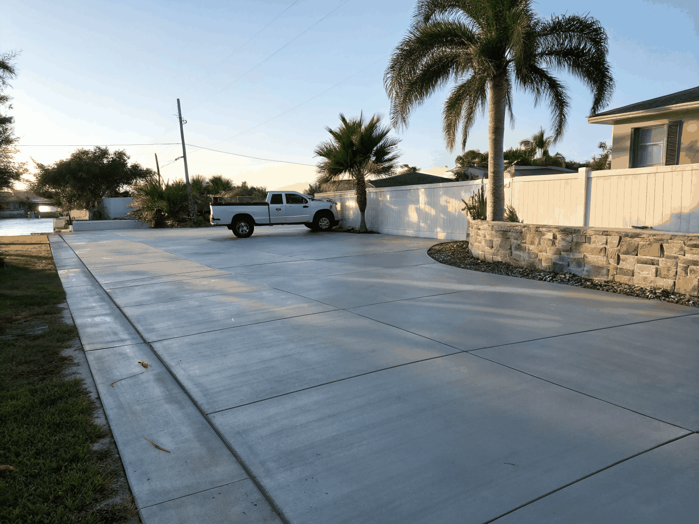 Pressure washed clean concrete driveway