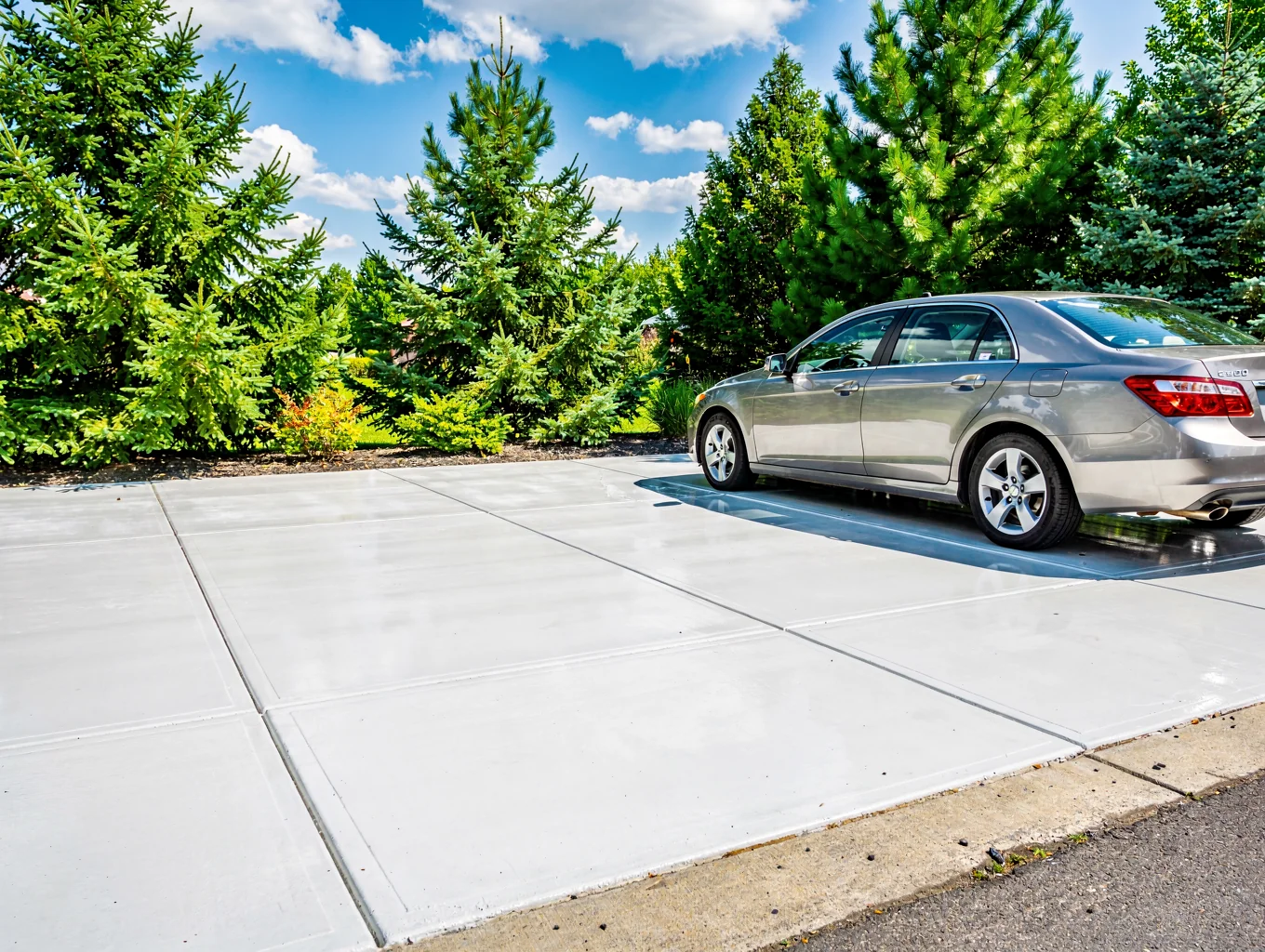 Clean concrete driveway after pressure washing