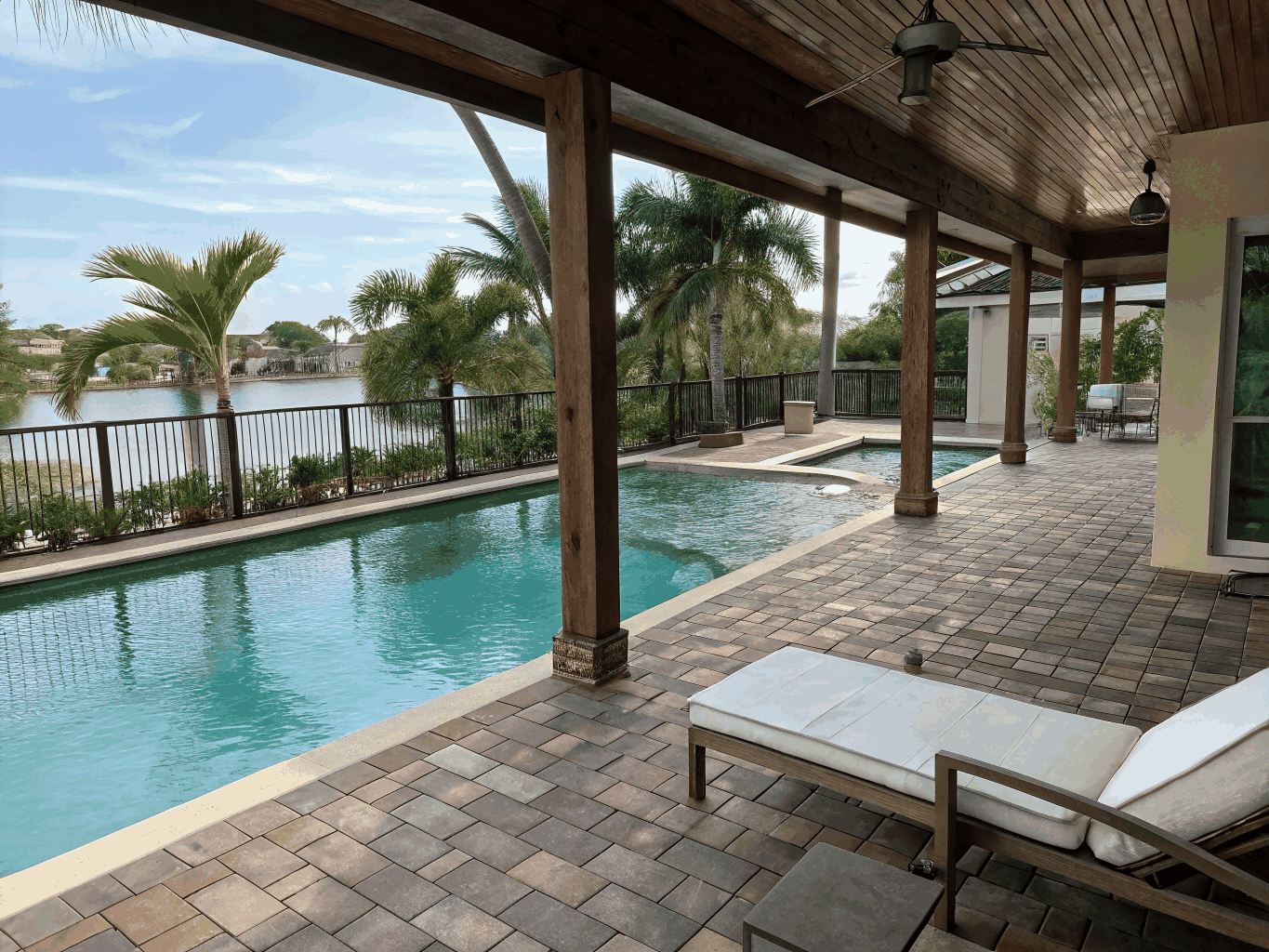 Poolside deck and surround area after pressure wash