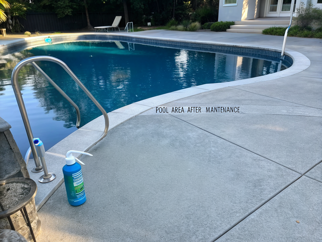 Pristine and sanitized pool deck after surface pressure cleaning