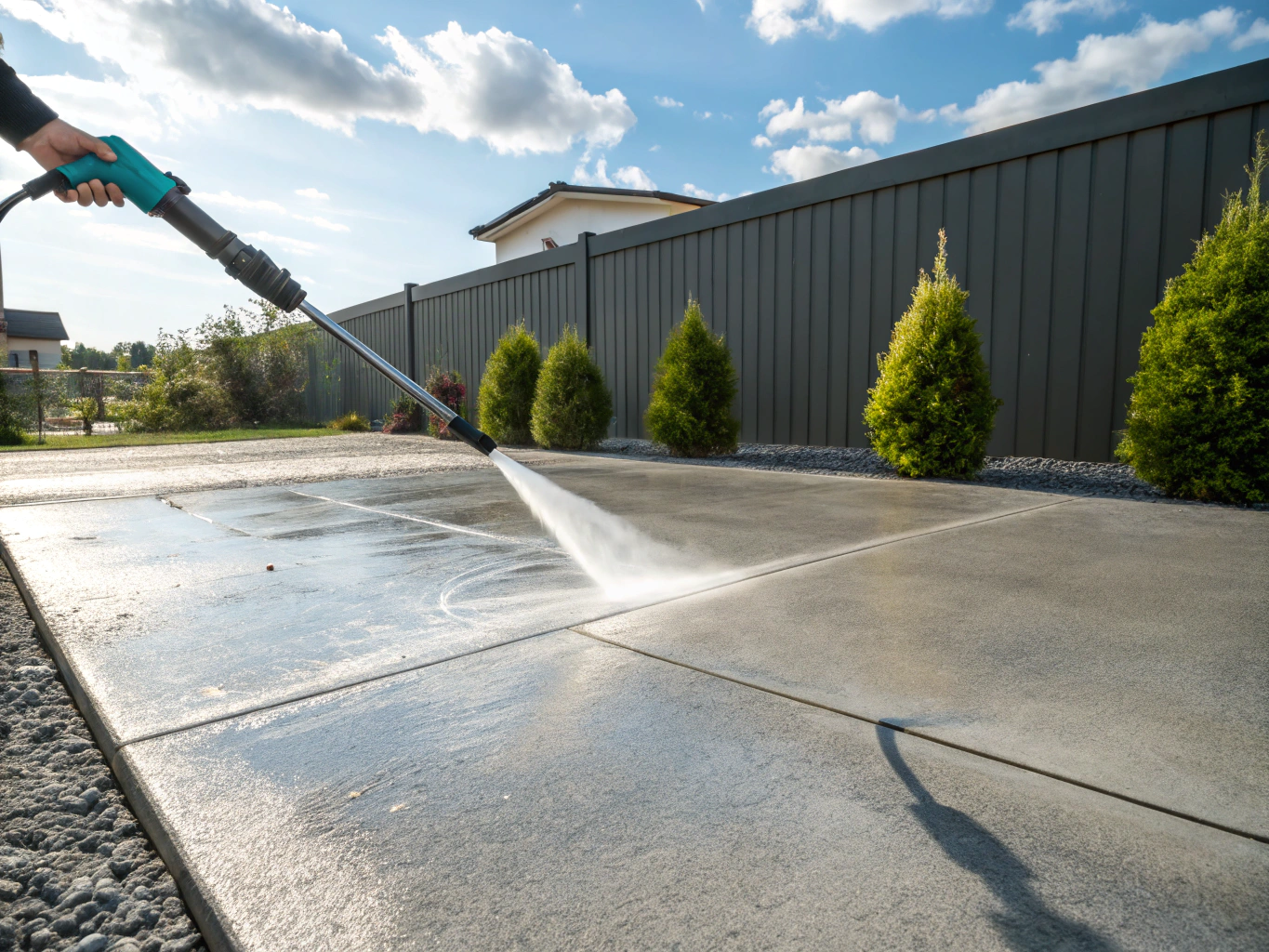 Pressure cleaning hard surfaces and concrete patio