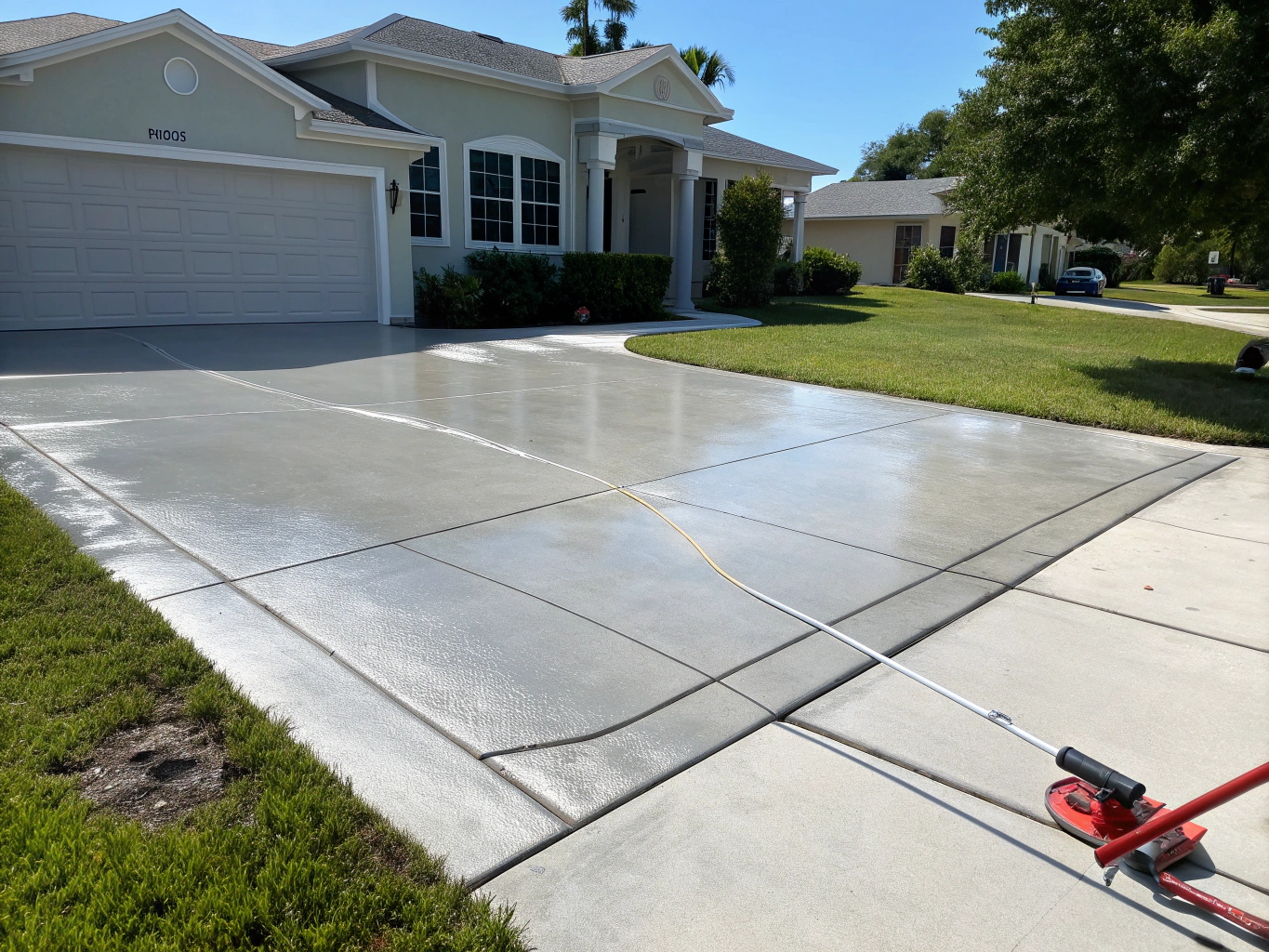Spotless front entryway and sidewalk after pressure treatment