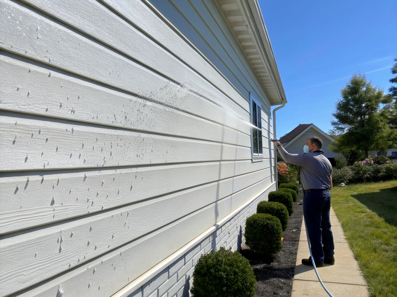 Soft washing residential siding and roof line